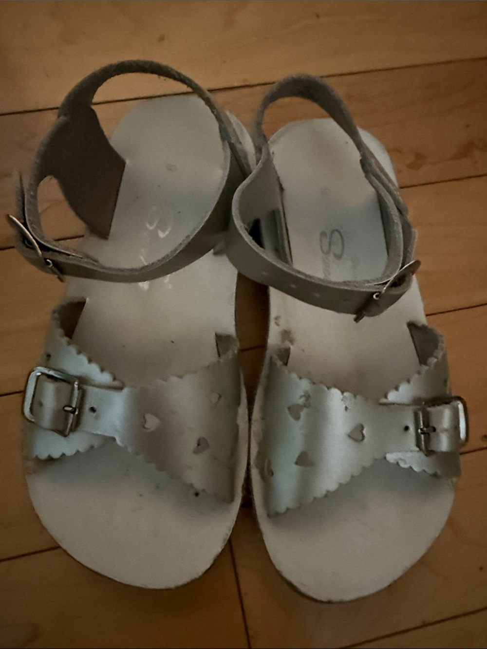 Girls Saltwater Sandals - Silver Heart Detail Ankle-Strap Sandals
